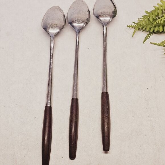 MCM Ekco Eterna Tea Spoons Wood Handles Stainless Steel Flatware Mid Century 60s - Picture 8 of 11
